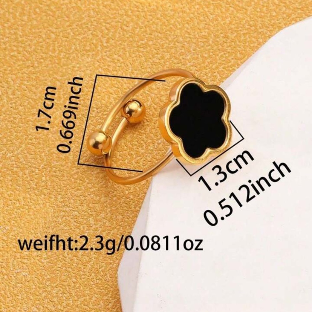 Elegant Gold and Black Stainless Steel Flower Ring